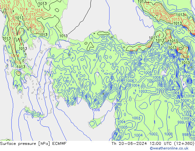 Presión superficial ECMWF jue 20.06.2024 12 UTC