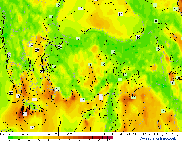 Isotachs Spread ECMWF ven 07.06.2024 18 UTC