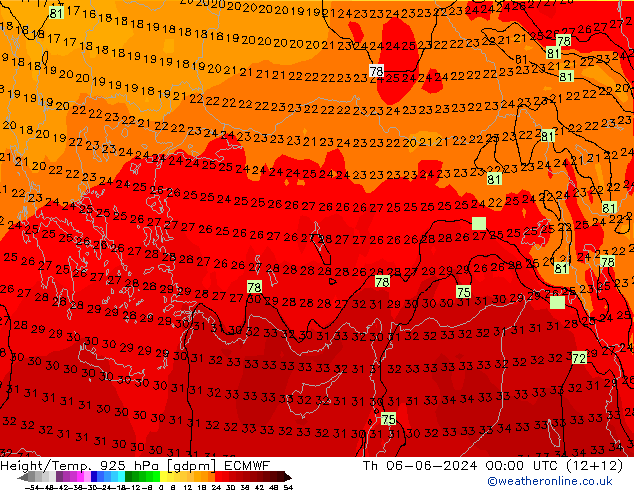 Height/Temp. 925 hPa ECMWF czw. 06.06.2024 00 UTC