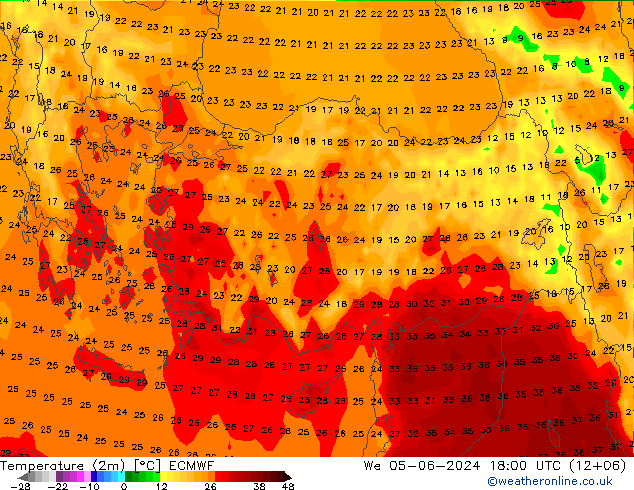 Temperature (2m) ECMWF We 05.06.2024 18 UTC