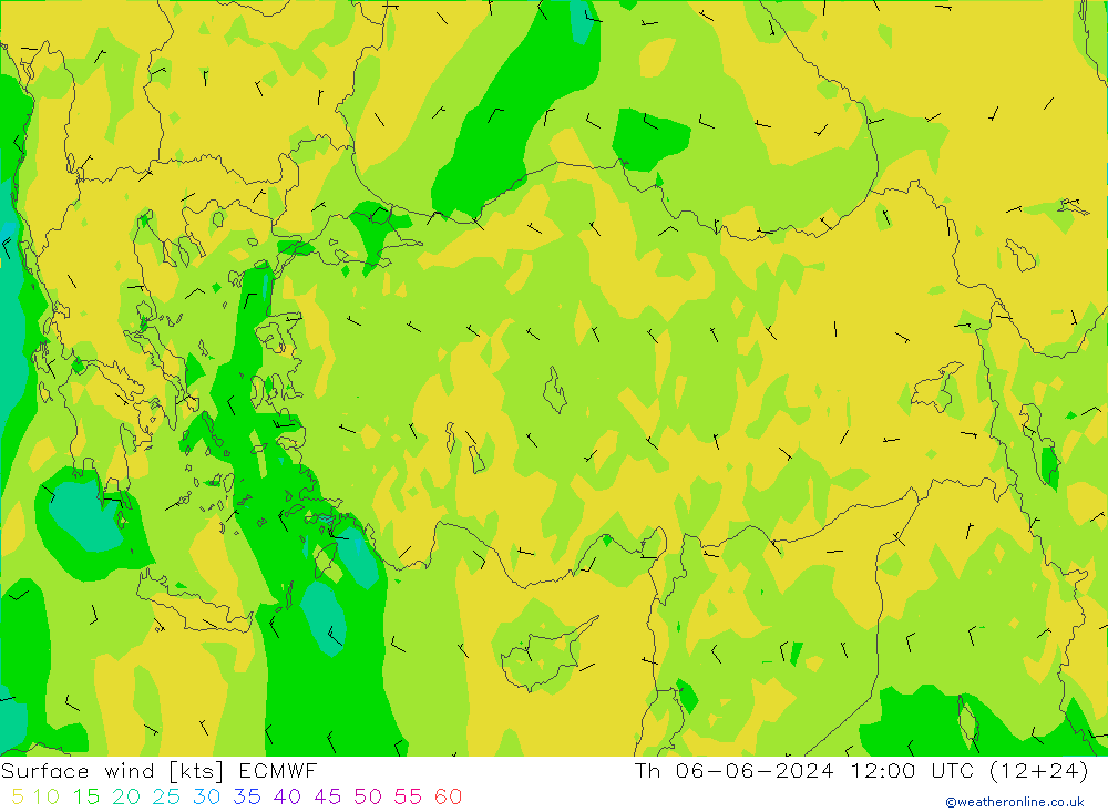 Vento 10 m ECMWF Qui 06.06.2024 12 UTC