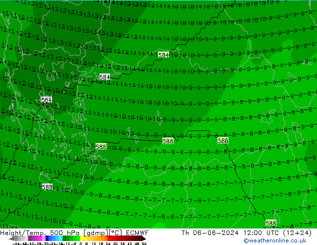 Geop./Temp. 500 hPa ECMWF jue 06.06.2024 12 UTC