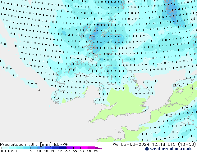 Precipitation (6h) ECMWF St 05.06.2024 18 UTC