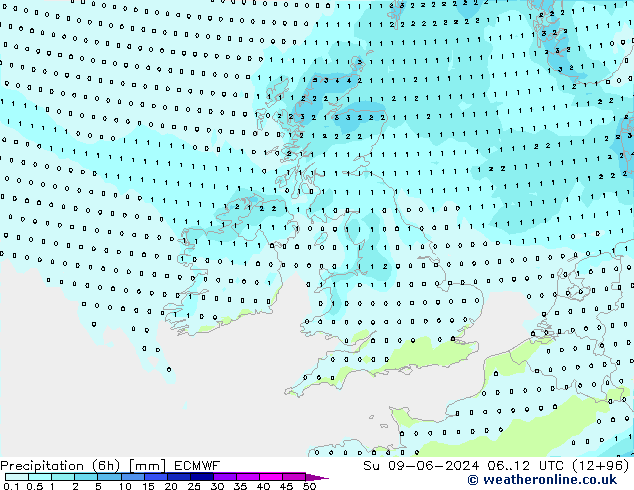 Précipitation (6h) ECMWF dim 09.06.2024 12 UTC