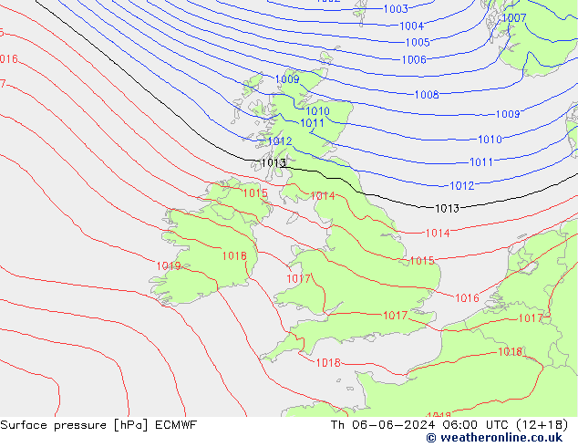 Surface pressure ECMWF Th 06.06.2024 06 UTC