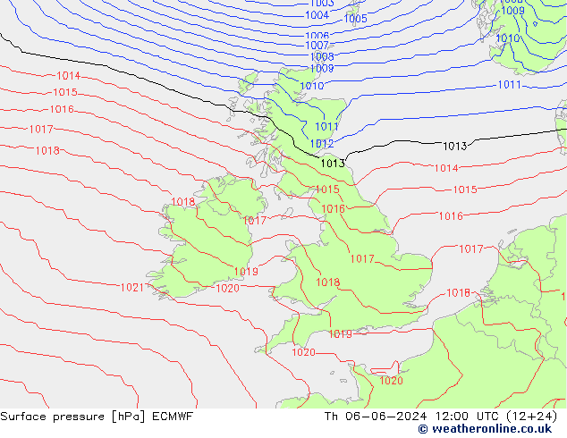 pressão do solo ECMWF Qui 06.06.2024 12 UTC