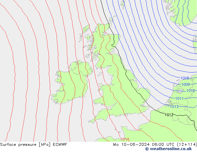 Pressione al suolo ECMWF lun 10.06.2024 06 UTC