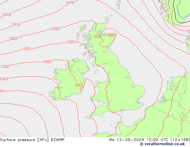 Surface pressure ECMWF We 12.06.2024 12 UTC