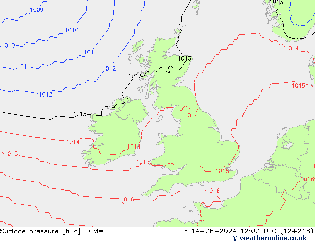 Luchtdruk (Grond) ECMWF vr 14.06.2024 12 UTC