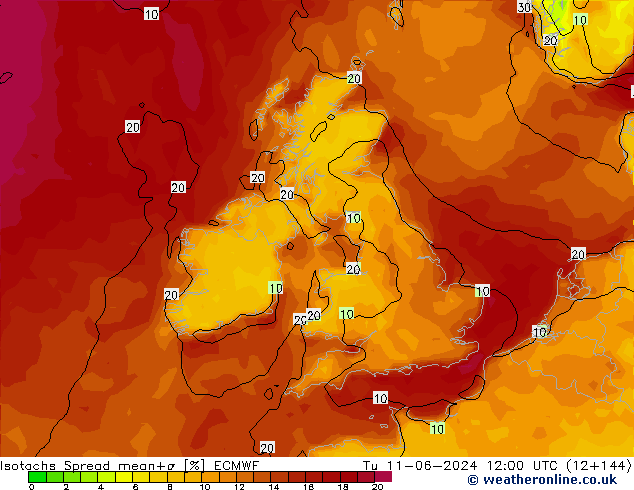 Isotachs Spread ECMWF mar 11.06.2024 12 UTC