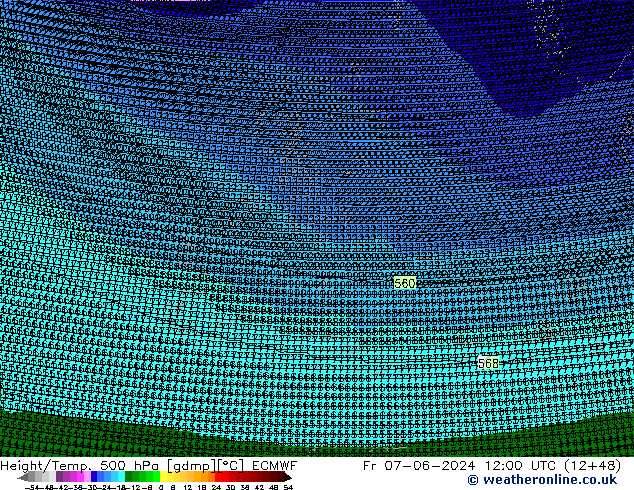 Height/Temp. 500 hPa ECMWF Sex 07.06.2024 12 UTC