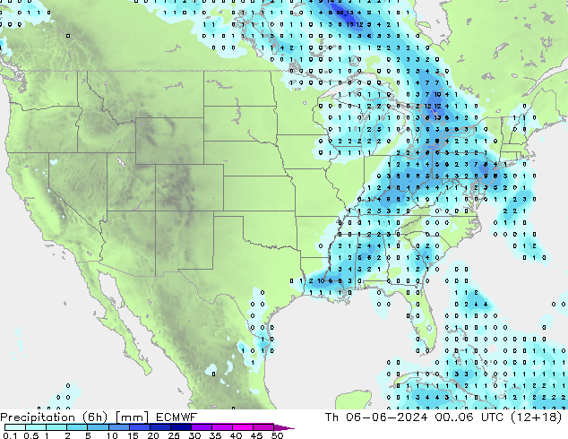 Precipitação (6h) ECMWF Qui 06.06.2024 06 UTC