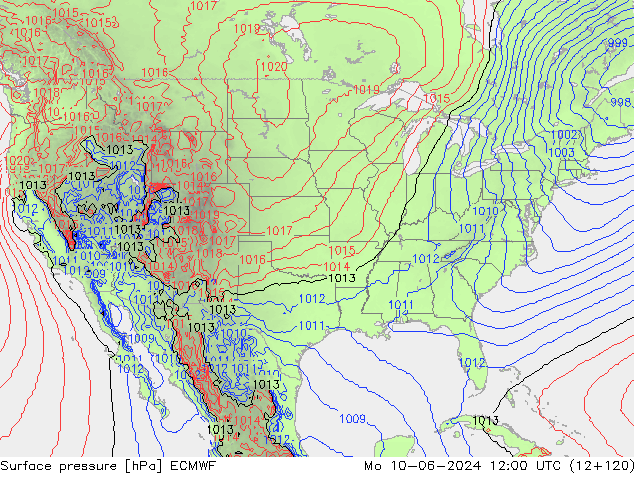 Luchtdruk (Grond) ECMWF ma 10.06.2024 12 UTC