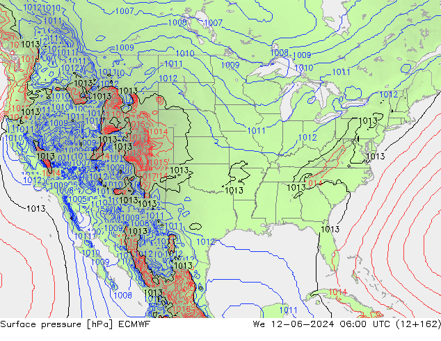 Presión superficial ECMWF mié 12.06.2024 06 UTC