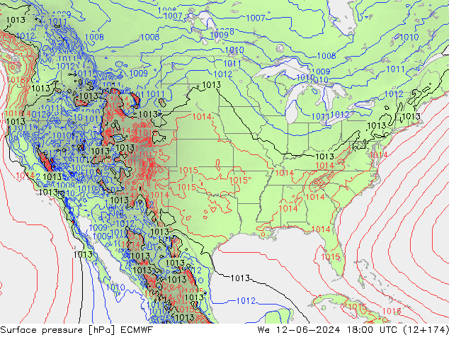 Surface pressure ECMWF We 12.06.2024 18 UTC