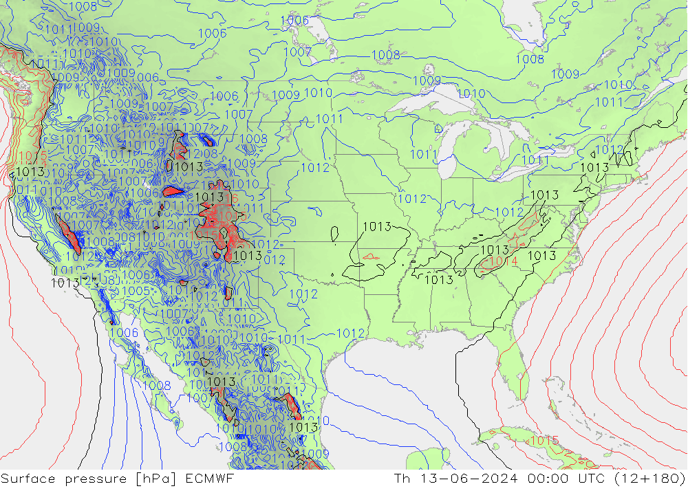 Atmosférický tlak ECMWF Čt 13.06.2024 00 UTC