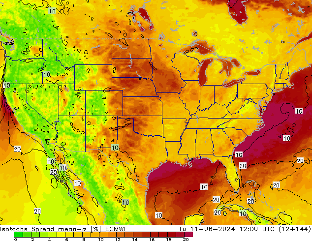 Isotachen Spread ECMWF Di 11.06.2024 12 UTC