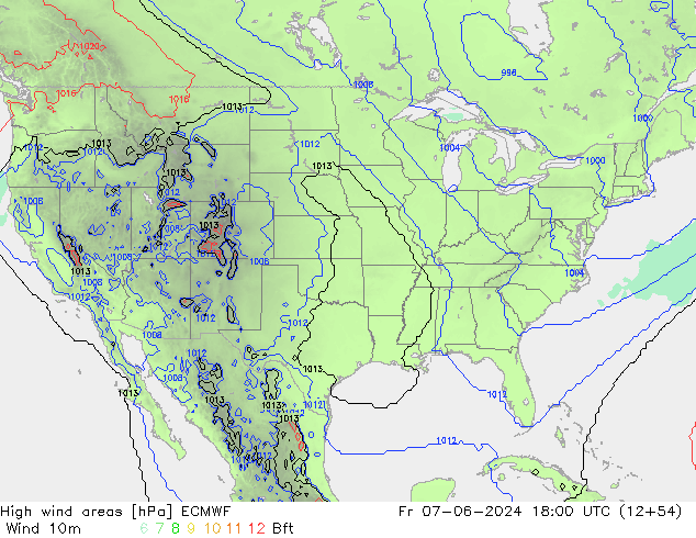 High wind areas ECMWF vie 07.06.2024 18 UTC