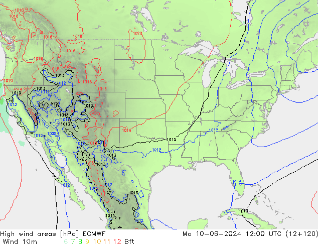 High wind areas ECMWF Mo 10.06.2024 12 UTC