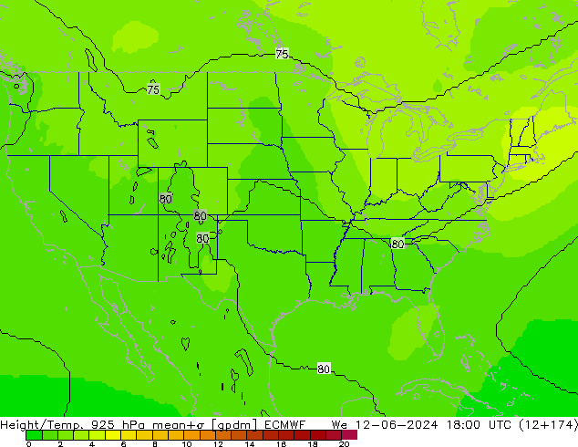 Height/Temp. 925 hPa ECMWF Qua 12.06.2024 18 UTC