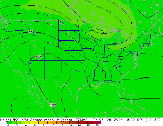 Height 500 hPa Spread ECMWF czw. 06.06.2024 18 UTC