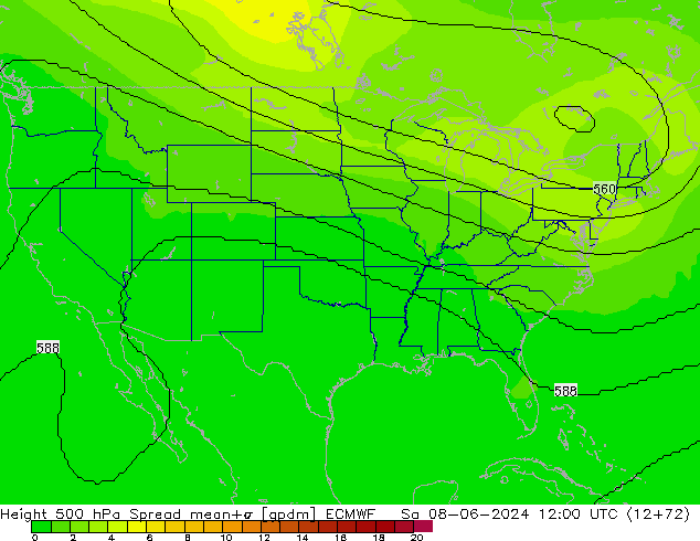 500 hPa Yüksekliği Spread ECMWF Cts 08.06.2024 12 UTC