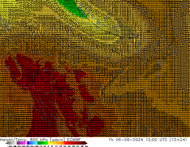 Geop./Temp. 850 hPa ECMWF jue 06.06.2024 12 UTC