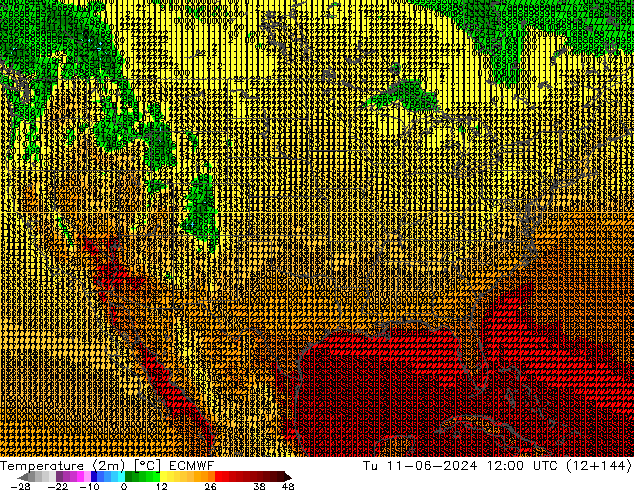 Temperatura (2m) ECMWF mar 11.06.2024 12 UTC