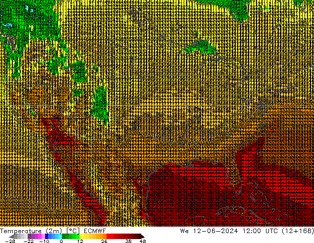 Temperatura (2m) ECMWF Qua 12.06.2024 12 UTC