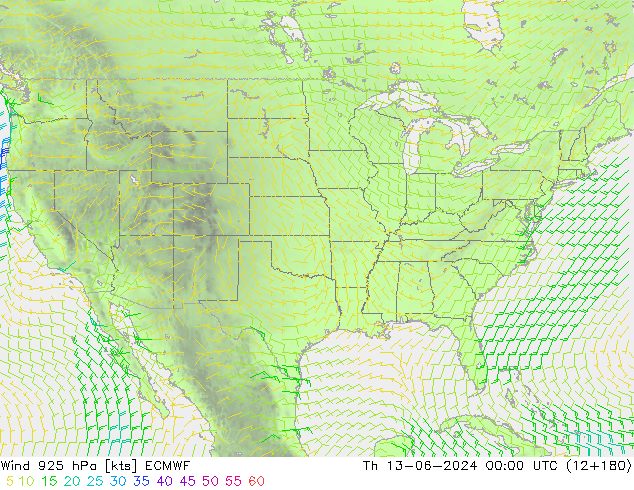 Vent 925 hPa ECMWF jeu 13.06.2024 00 UTC