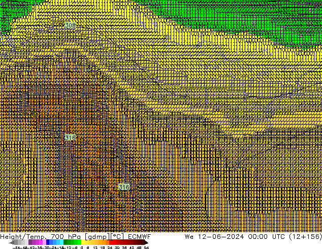 Height/Temp. 700 hPa ECMWF śro. 12.06.2024 00 UTC