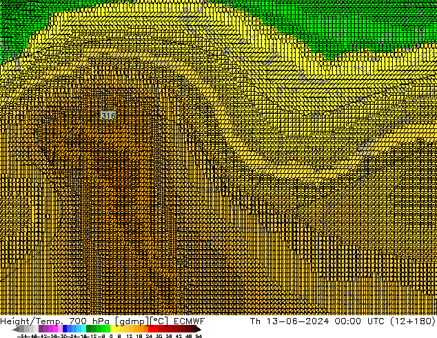 Height/Temp. 700 hPa ECMWF Čt 13.06.2024 00 UTC