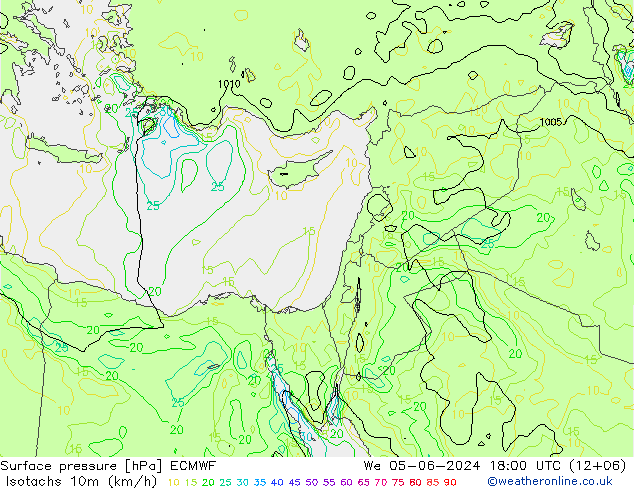 Isotachs (kph) ECMWF We 05.06.2024 18 UTC