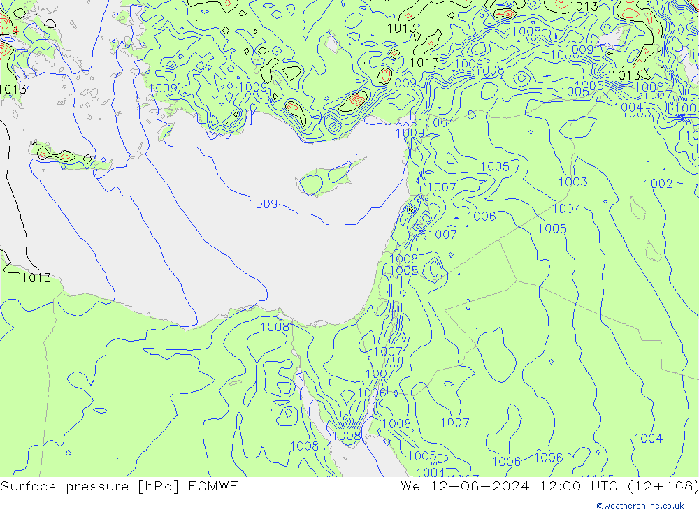 Presión superficial ECMWF mié 12.06.2024 12 UTC
