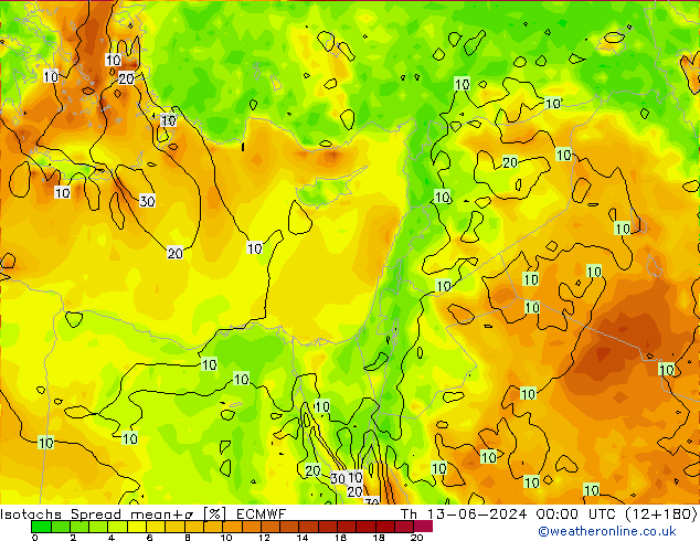 Isotachs Spread ECMWF Qui 13.06.2024 00 UTC