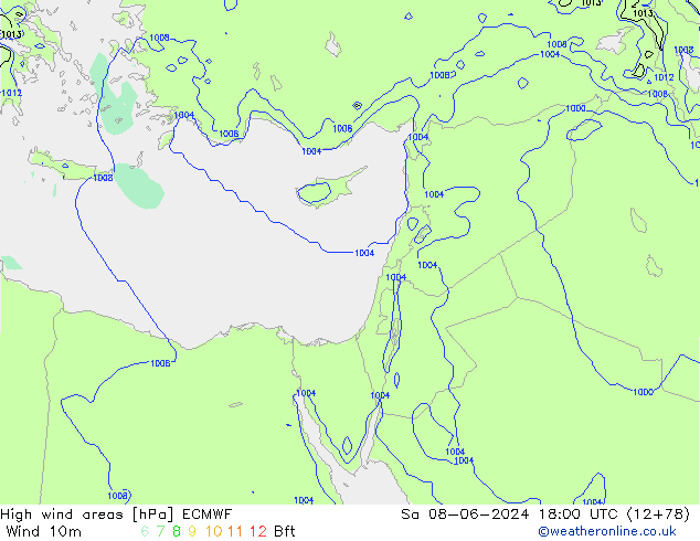 High wind areas ECMWF sab 08.06.2024 18 UTC