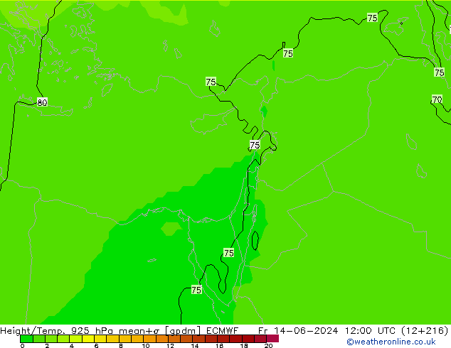 Height/Temp. 925 hPa ECMWF Fr 14.06.2024 12 UTC