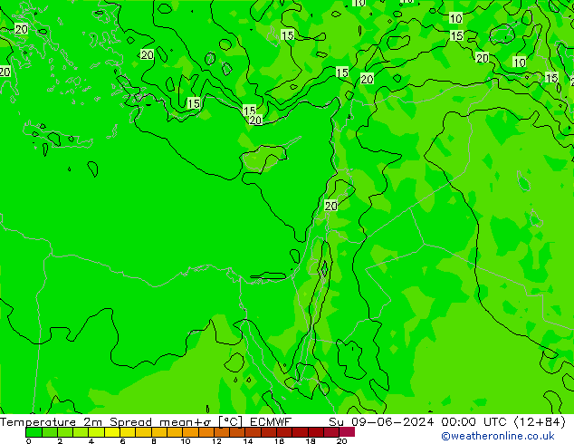 Temperatura 2m Spread ECMWF dom 09.06.2024 00 UTC