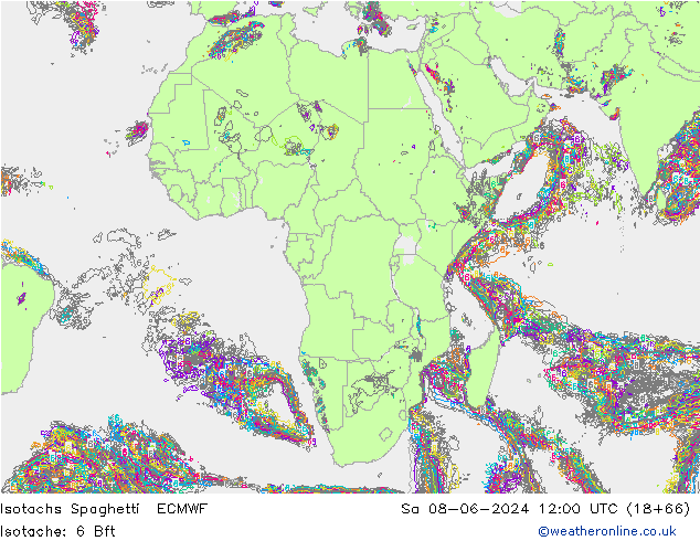 Isotaca Spaghetti ECMWF sáb 08.06.2024 12 UTC