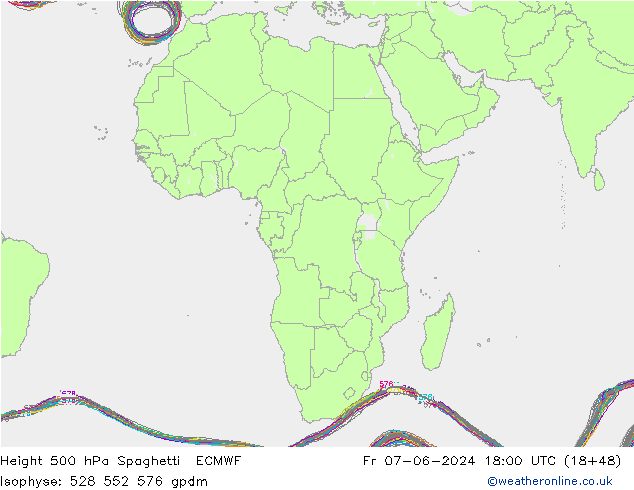 Height 500 hPa Spaghetti ECMWF ven 07.06.2024 18 UTC