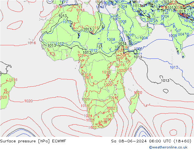 Pressione al suolo ECMWF sab 08.06.2024 06 UTC