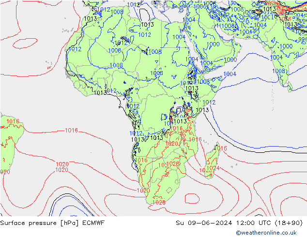 Luchtdruk (Grond) ECMWF zo 09.06.2024 12 UTC