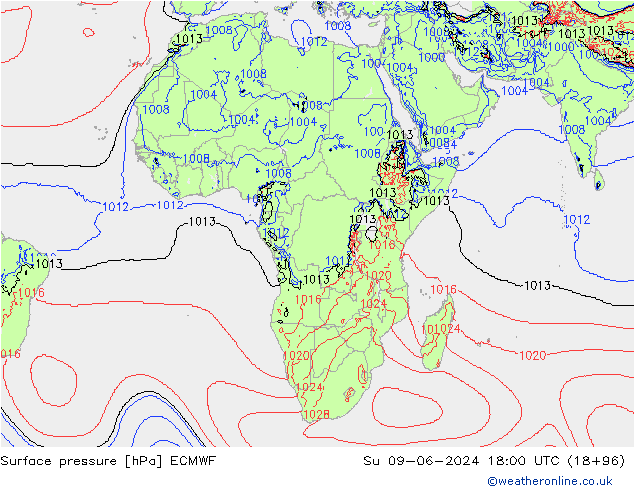 pression de l'air ECMWF dim 09.06.2024 18 UTC