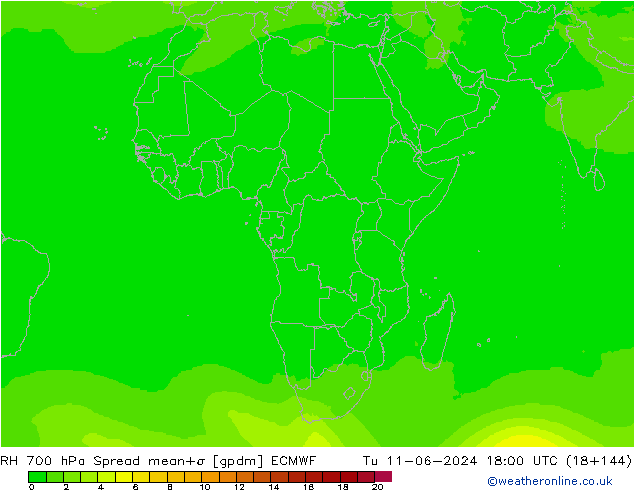 RH 700 hPa Spread ECMWF Tu 11.06.2024 18 UTC