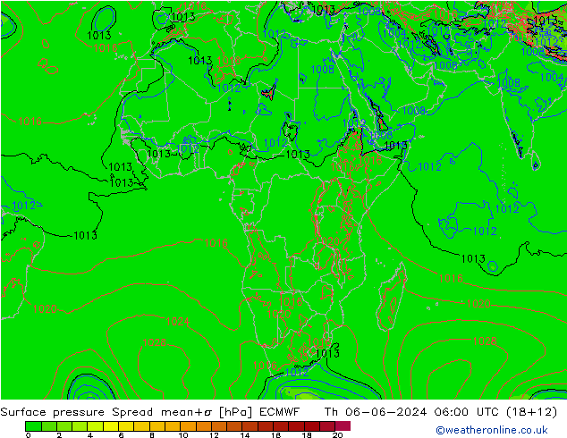 Surface pressure Spread ECMWF Th 06.06.2024 06 UTC