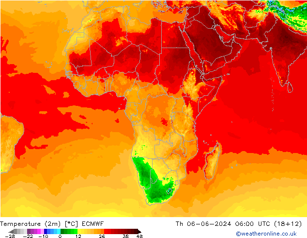Temperature (2m) ECMWF Čt 06.06.2024 06 UTC