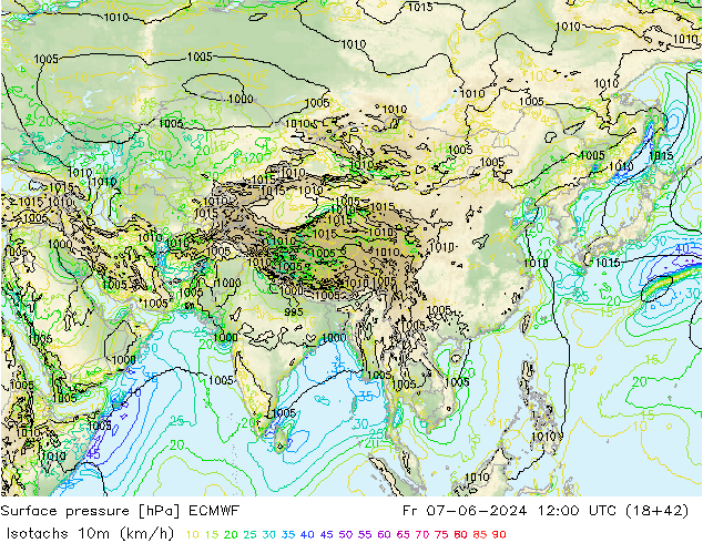 Isotachs (kph) ECMWF ven 07.06.2024 12 UTC