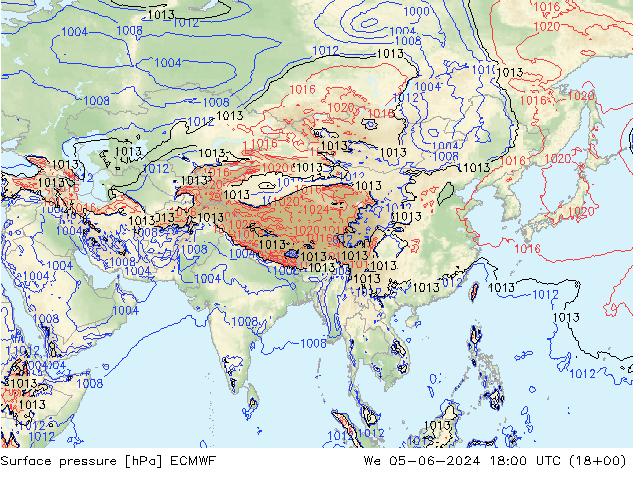 Luchtdruk (Grond) ECMWF wo 05.06.2024 18 UTC