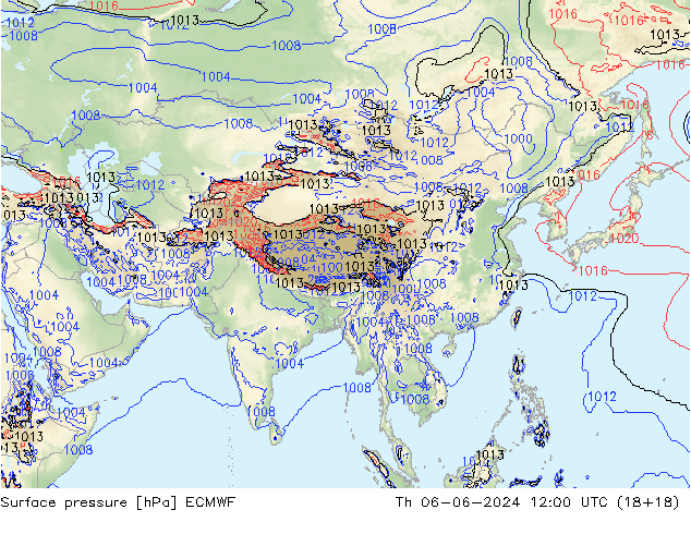 Surface pressure ECMWF Th 06.06.2024 12 UTC