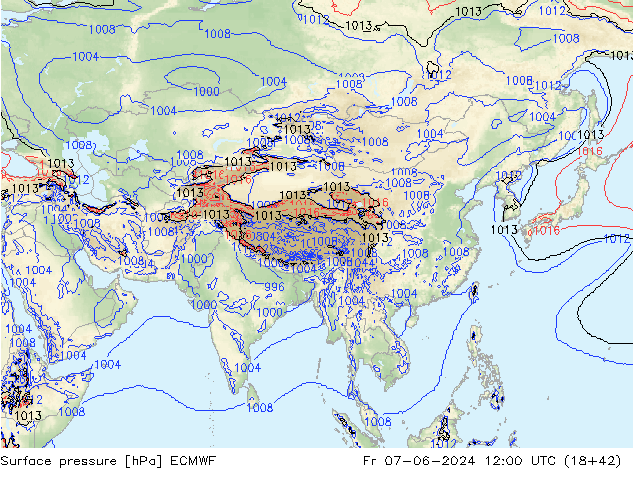 Atmosférický tlak ECMWF Pá 07.06.2024 12 UTC